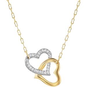 Brand new Swarovski double heart match crystal necklace two tone gold silver